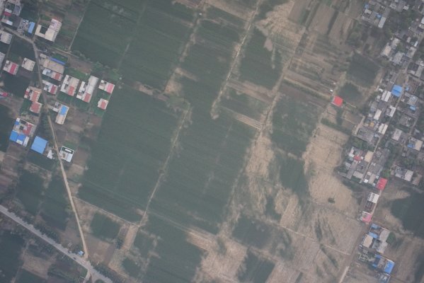 灾区航拍照片（图中村庄周围清晰可见受灾庄稼）